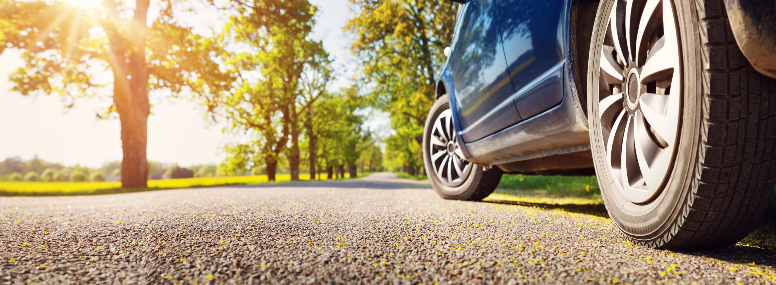 Car on asphalt road in summer